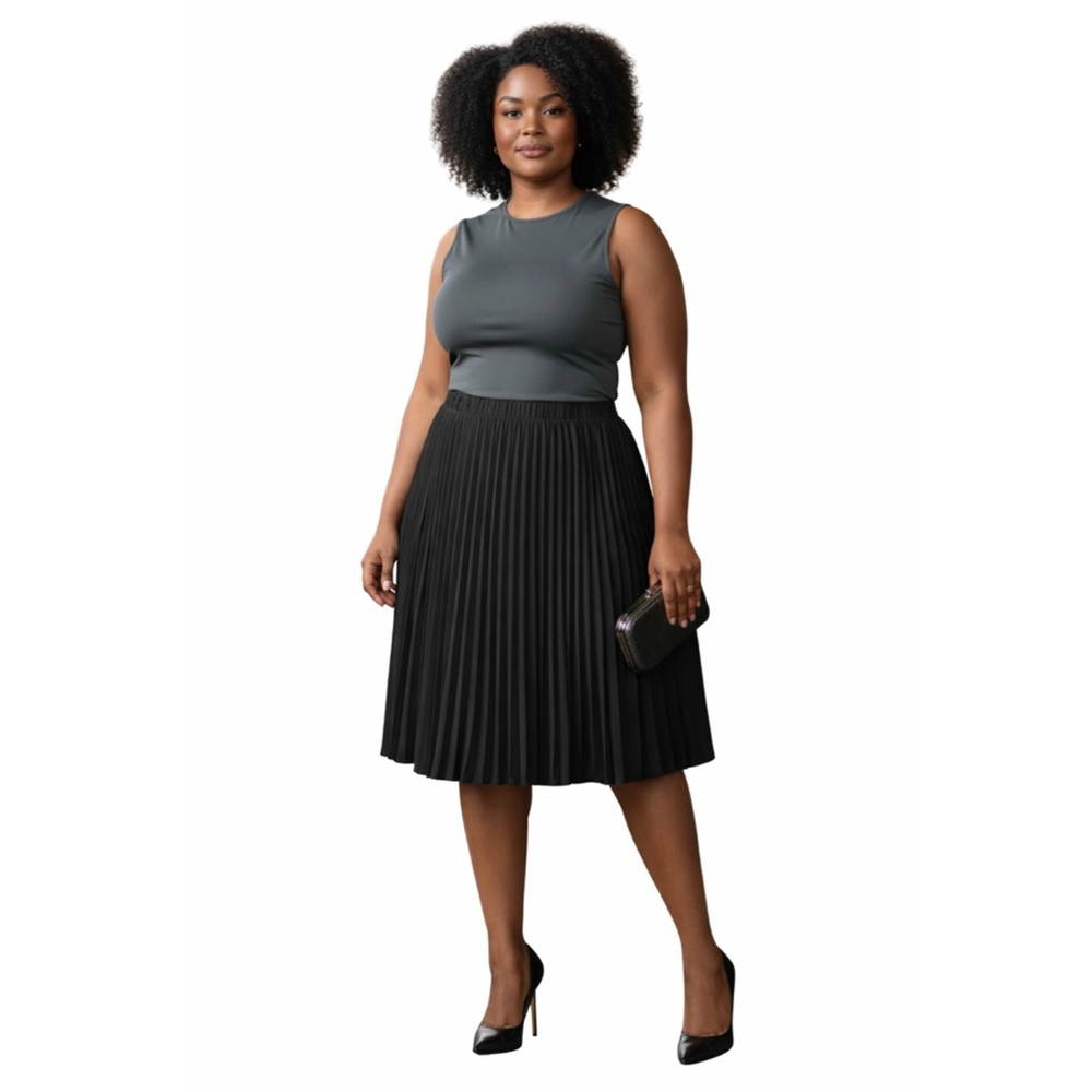 Maison Jules Black Pleated Midi Skirt L